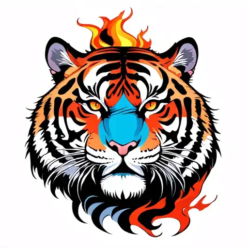 half tiger half fire tattoo design idea