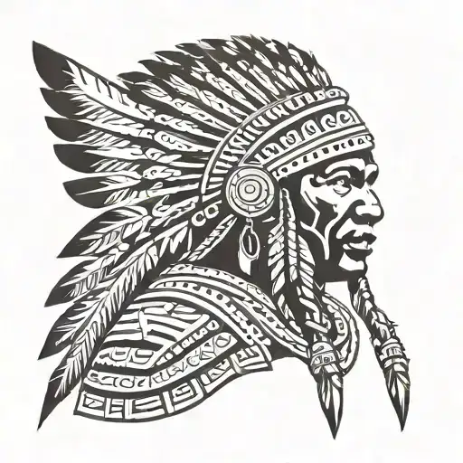 African Warrior With Native American headress tattoo design idea