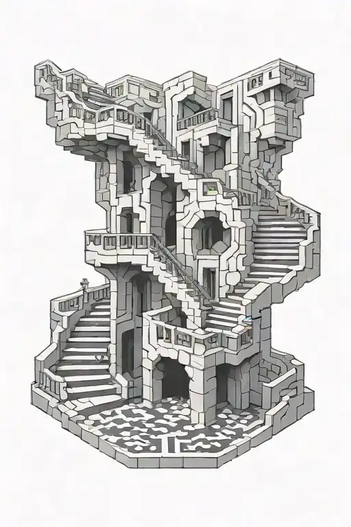 hexagonal m c Escher staircase labrynth tattoo design idea