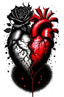 half of rose and heart faded falling apart and the other half blood red broken falling into pieces  tattoo design idea