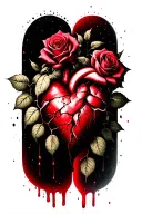 half of rose and heart faded falling apart and the other half blood red broken falling into pieces  tattoo design idea