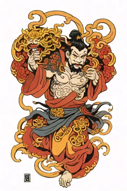 raijin fujin god holding tattoo design idea