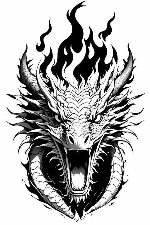 dragon head breathing fire tattoo design idea