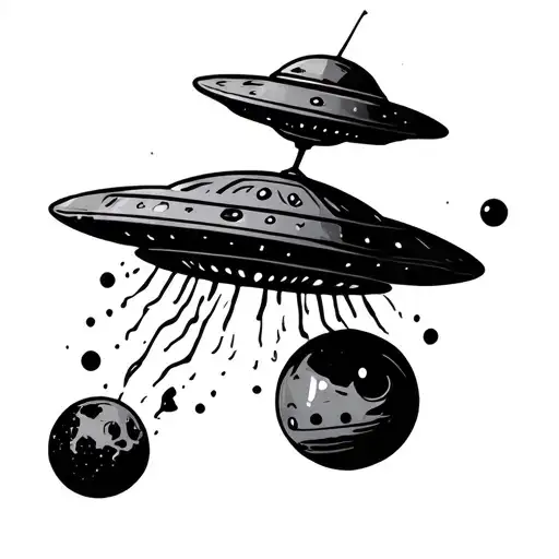 stick figure ufo abducting tattoo design idea
