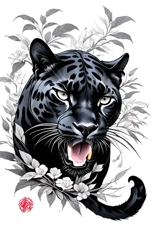 panther and japanese tattoo design idea