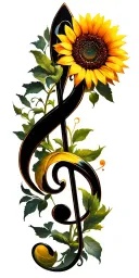 treble clef AND SUNFLOWER tattoo design idea