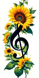 treble clef AND SUNFLOWER tattoo design idea