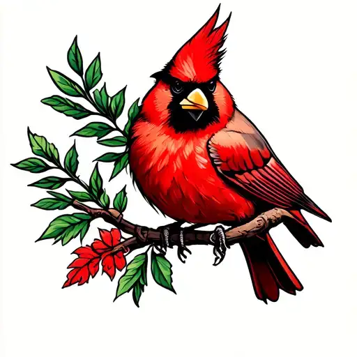 A Neo tradicional Tattoo of a Cardinal. With thick black outlines like traditional American tattoos.  tattoo design idea