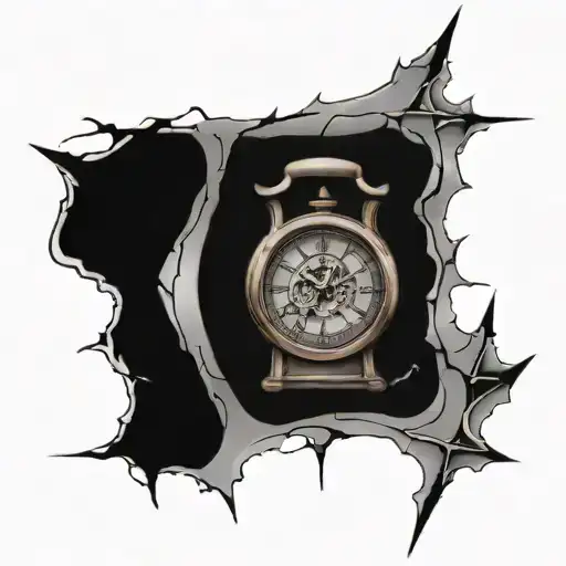clock with cracks and hourglass tattoo design idea