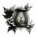 clock with cracks and hourglass tattoo design idea