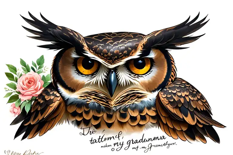 Tattoideen of memory of my grandma with owl and text tattoo design idea
