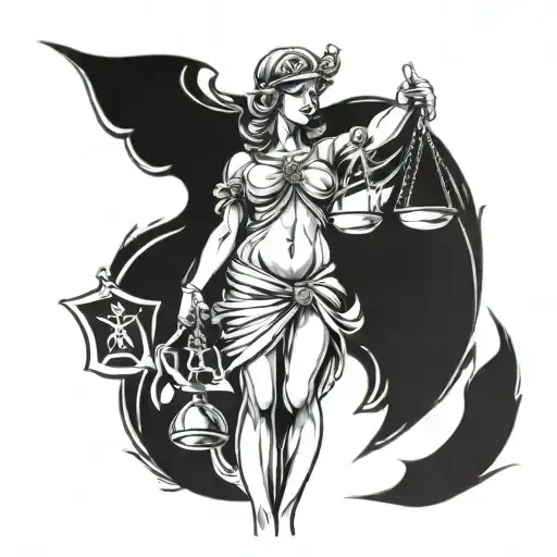 lady justice scales tattoo design idea