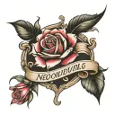 rose with name scroll  tattoo design idea