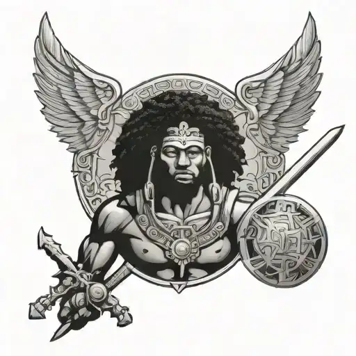 Afrocentric Christian Warrior Protector tattoo design idea