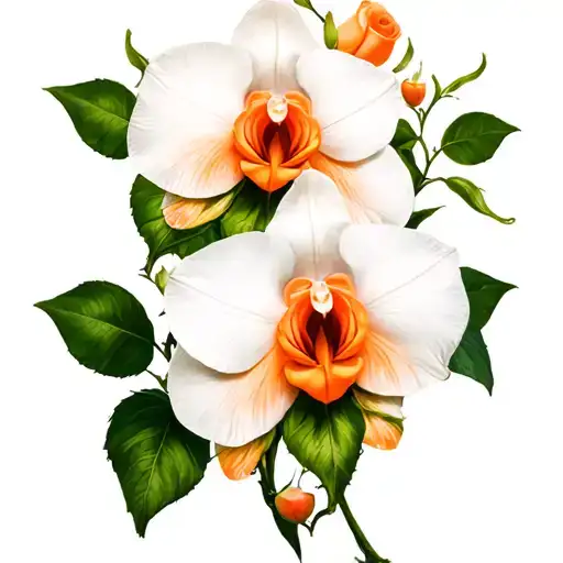 white cattleya and orange rose vine tattoo design idea