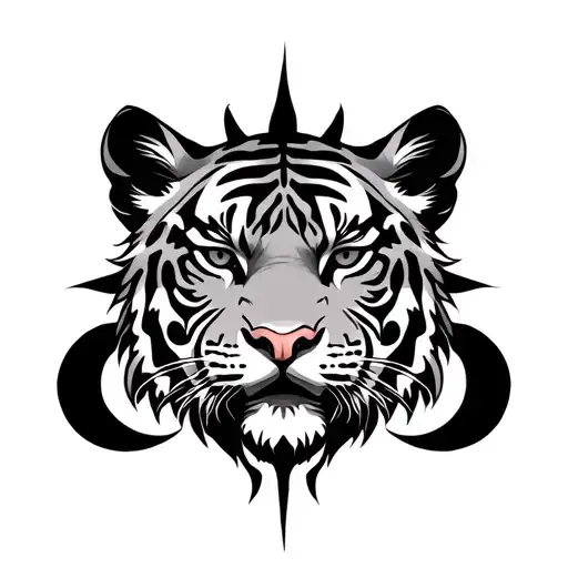 Tribal tiger with sun and moon tattoo design idea