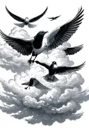 clouds, doves flying, peaceful scene tattoo design idea