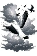clouds, doves flying, peaceful scene tattoo design idea