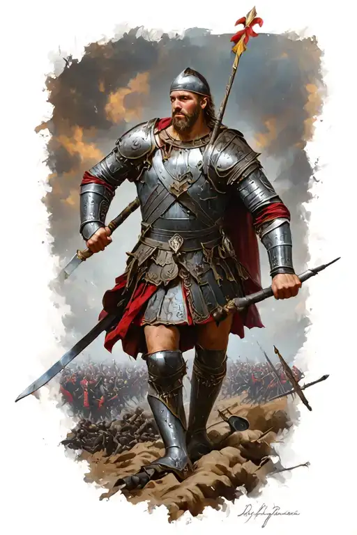 Germanic warrior in battle scene tattoo design idea