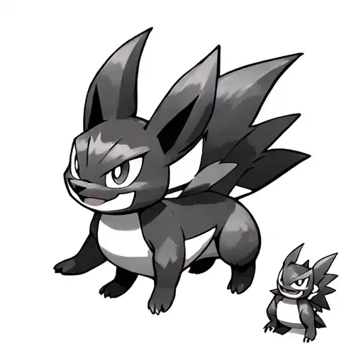 Lucario eevee Gengar and sirfetchd tattoo design idea