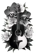 memorial tattoo with guitar surrounded by orchids tattoo design idea