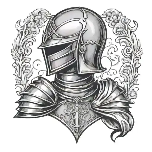English knight women face tattoo design idea