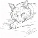 a cat lying on the ground and drawing on a paper tattoo design idea