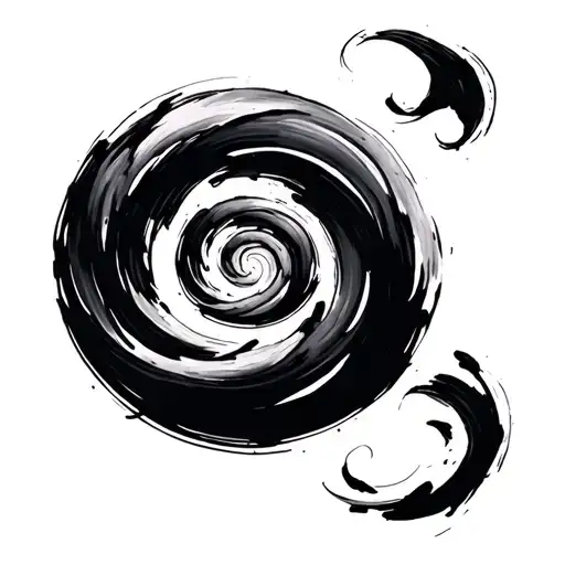 Japanese ink brush stroke of a single arm spiral tattoo design idea