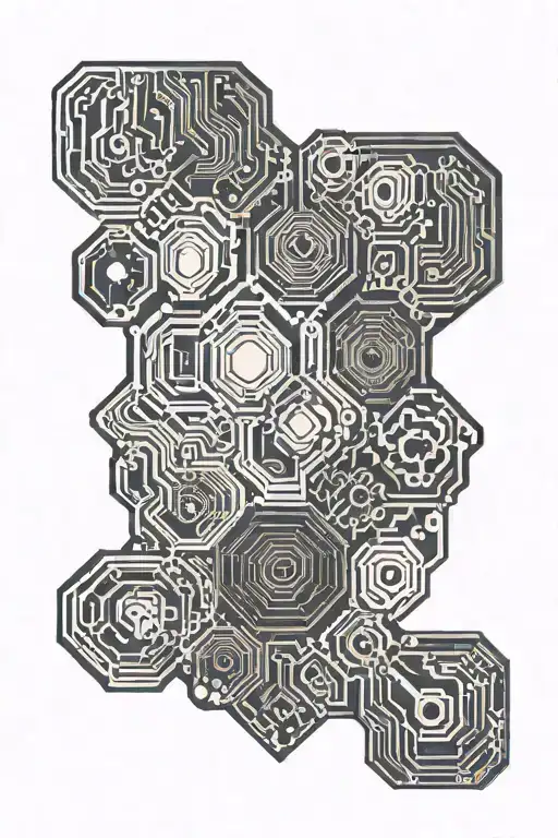 hexagonal circuit board patterns tattoo design idea