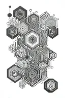 hexagonal circuit board patterns tattoo design idea
