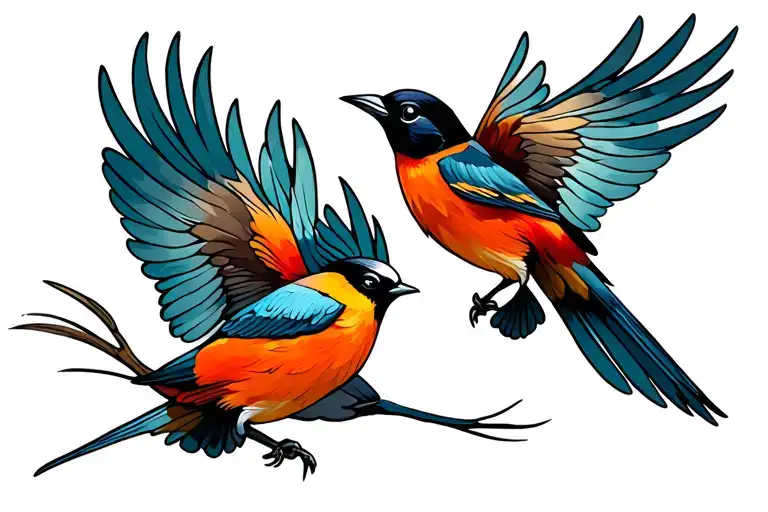 flying finch birds tattoo design idea
