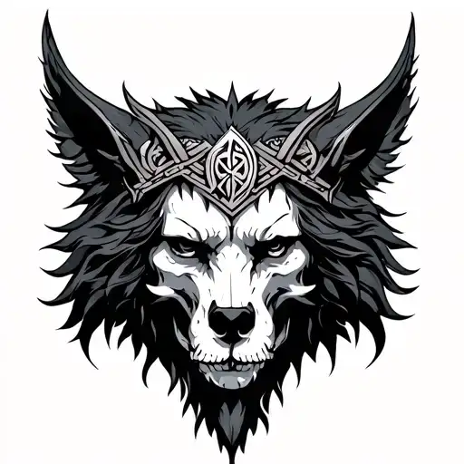 norse hel nordic godess of death and fenrir tattoo design idea