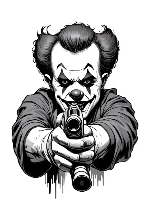 Evil Clown aiming gun tattoo design idea