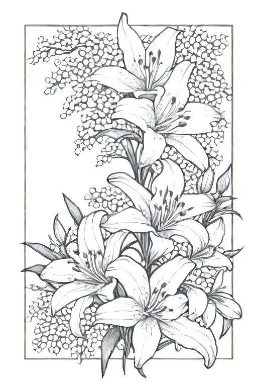 lilies and babys breath tattoo design idea