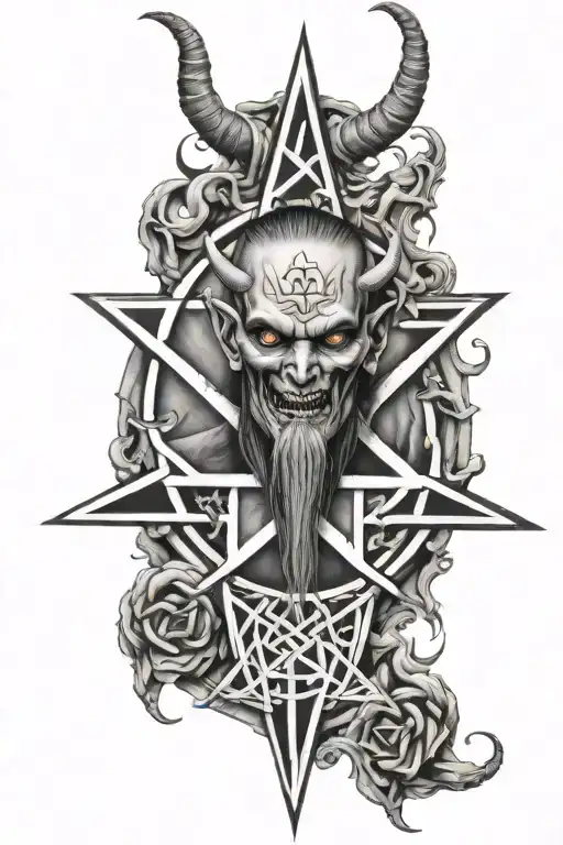 Satan and pentagram mixed tattoo design idea