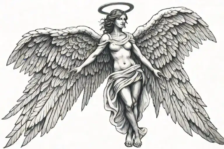 female angel wings spread He stands steadfastly tattoo design idea