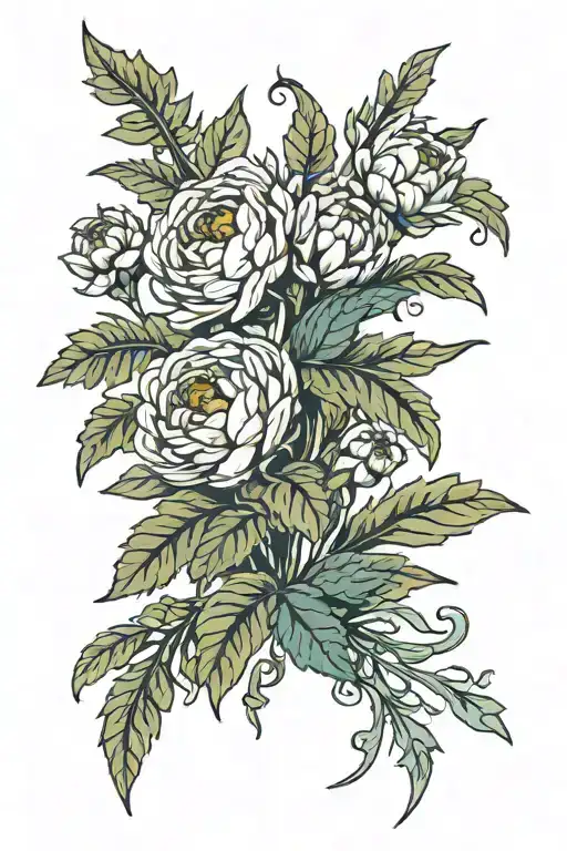 dagger chrysanthemum peony nightshade plant intertwined tattoo design idea
