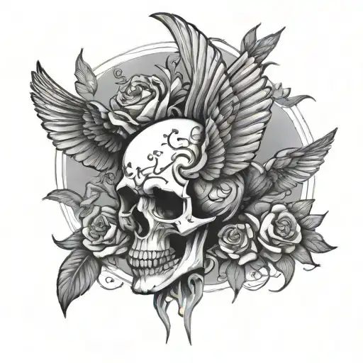 skull ans doves tattoo design idea
