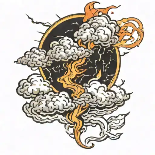 sky of fire and clouds with lightning on the forearm tattoo design idea
