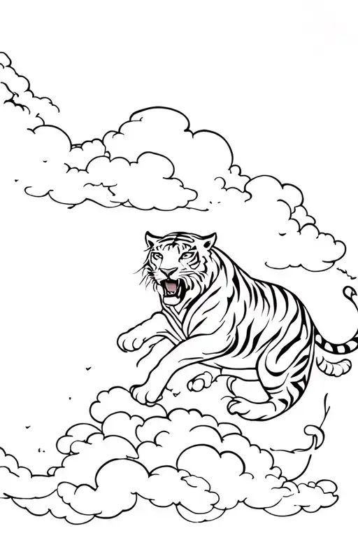 white tiger climbing down clouds tattoo design idea