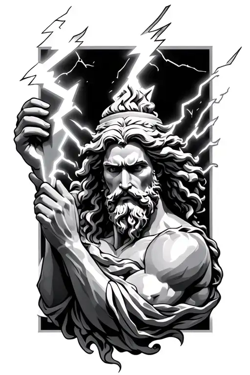 Zeus holding a lightning bolt tattoo design idea