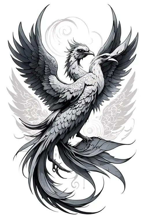 pisces, phoenix, angel tattoo design idea