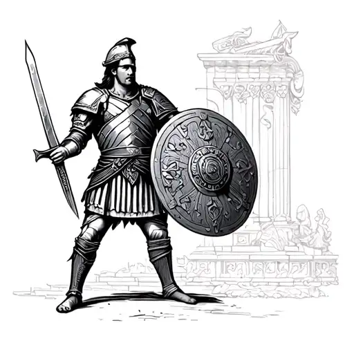Roman soldier with sword and roman shield held tattoo design idea