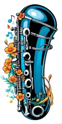 clarinet with notes flying around it  tattoo design idea