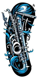 clarinet with notes flying around it  tattoo design idea