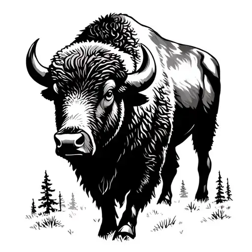 night mountain bison silhouette tattoo design idea