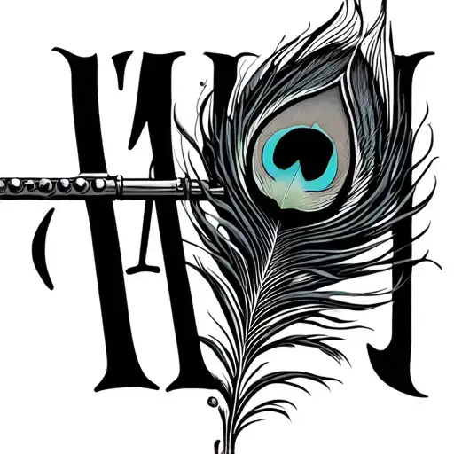 "tanu" flute and peacock feather tattoo design idea