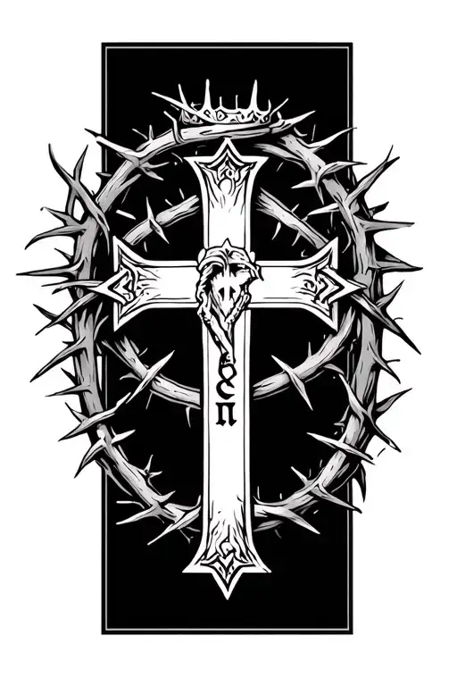 "Forgiven" cross with crown of thorns with extra details inspired tattoo design idea