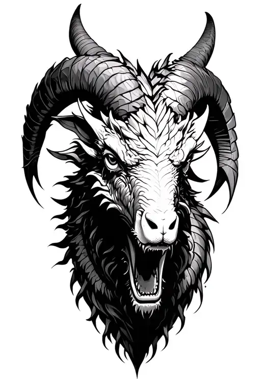 dragon body with ram sheep head looking tattoo design idea