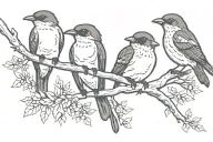 3 birds sitting on the branch snuggled up to one in the middle. all facing the same way he went in the middle bigger tattoo design idea